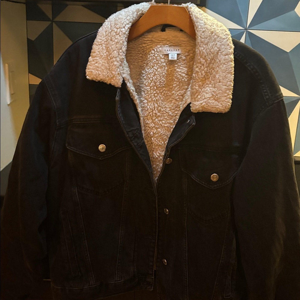 Topshop Black & Cream Sherpa Lined Trucker Jacket
